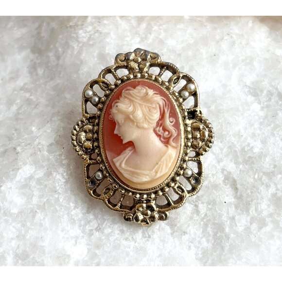 Faux Cameo Victorian Style Profiled Lady Oval Costume Jewelry Brooch | Lapel Pin - Picture 1 of 10